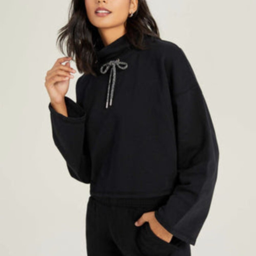 Something Navy Funnel Neck Sweatshirt with Drawstring – Black